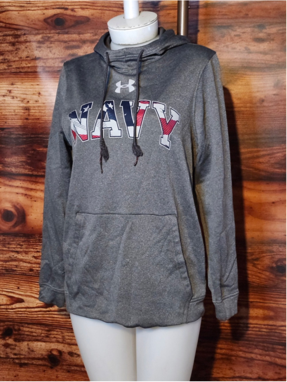 Women's Under Armour Navy Hoodie Sweatshirt Size S Grey Red Blue